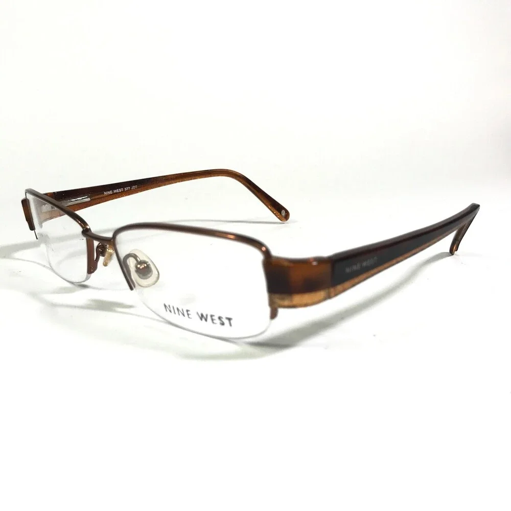 Nine West Petite Eyeglasses Frames 377 JDT Brown Rectangular Half Rim 53-16-130